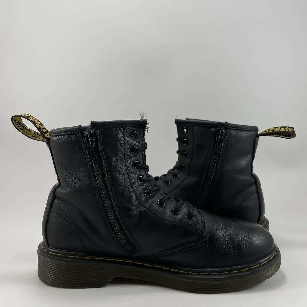 Dr Martens Docs 1460 J Combat Boots Little Girls Size 3 Black Leather Lace Up